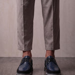 Men's Navy Smart Lace-Up Shoes with Checked Panel, front view of the shoes, worn.