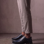 Men's Navy Smart Lace-Up Shoes with Checked Panel, side view of the shoe, worn.