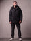 Men's Anthracite Hooded Padded Parka with Pockets, front view, full length.