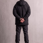 Men's Anthracite Hooded Padded Parka with Pockets, back view, full length.