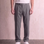 Men's Anthracite Pleated Straight-Leg Suit Trousers, front view from the waist down.