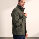 Men's Anthracite Stand Collar Jacket with Zip Pockets, side view, full length.