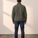 Men's Anthracite Stand Collar Jacket with Zip Pockets, back view, full length.