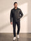 Men's Black Grained Snap-Button Jacket with Chest Pockets, front view, full length.