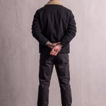 Men's Black Sherpa Collar Jacket with Chest Pockets, back view, full length.