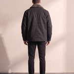 Men's Black Sherpa-Lined Jacket with Chest Pockets, back view, full length.