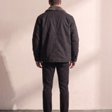 Men's Black Sherpa-Lined Jacket with Chest Pockets, back view, full length.