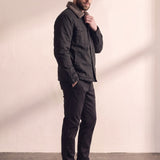 Men's Black Sherpa-Lined Jacket with Chest Pockets, side view, full length.