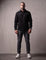 Men's Black Stretch Button Overshirt, front view, full length