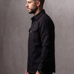 Men's Black Stretch Button Overshirt, side view, full length