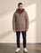Men's Brown Hooded Parka Jacket with Utility Pockets, front view, full length