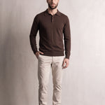 Men's Classic Tailored Fit Polo Shirt in Brown, front view, full length