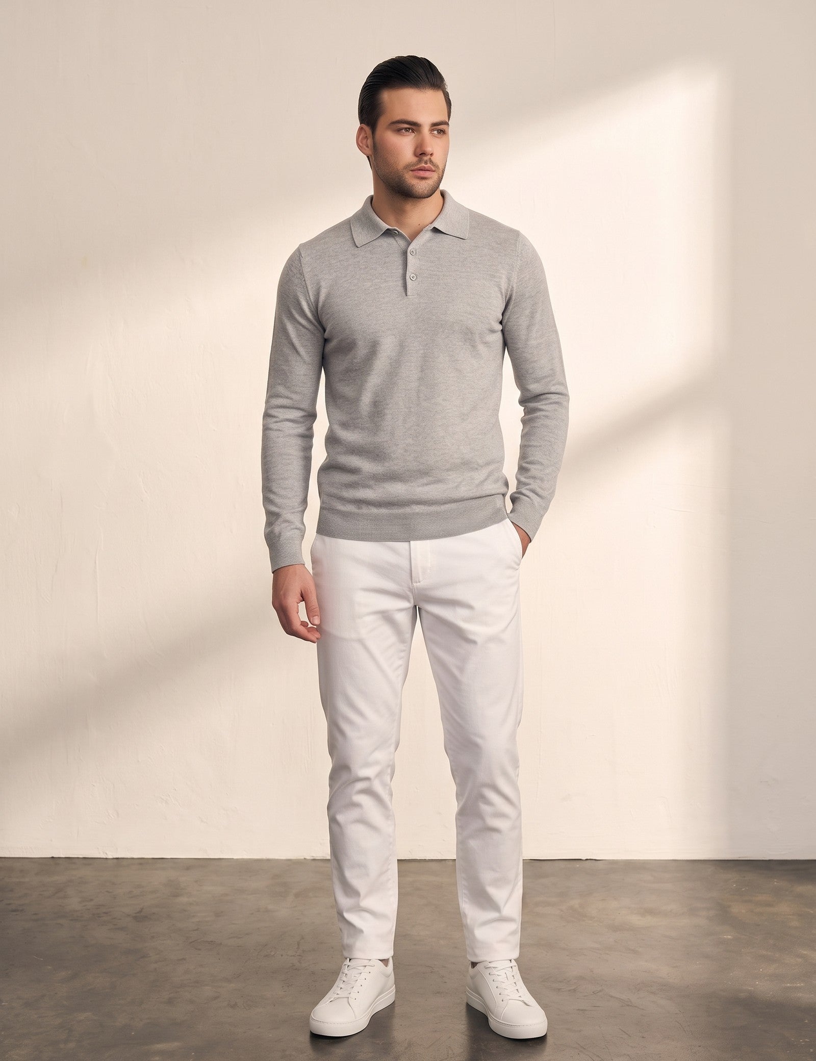 Men's Classic Tailored Fit Polo Shirt in Grey, front view, full length