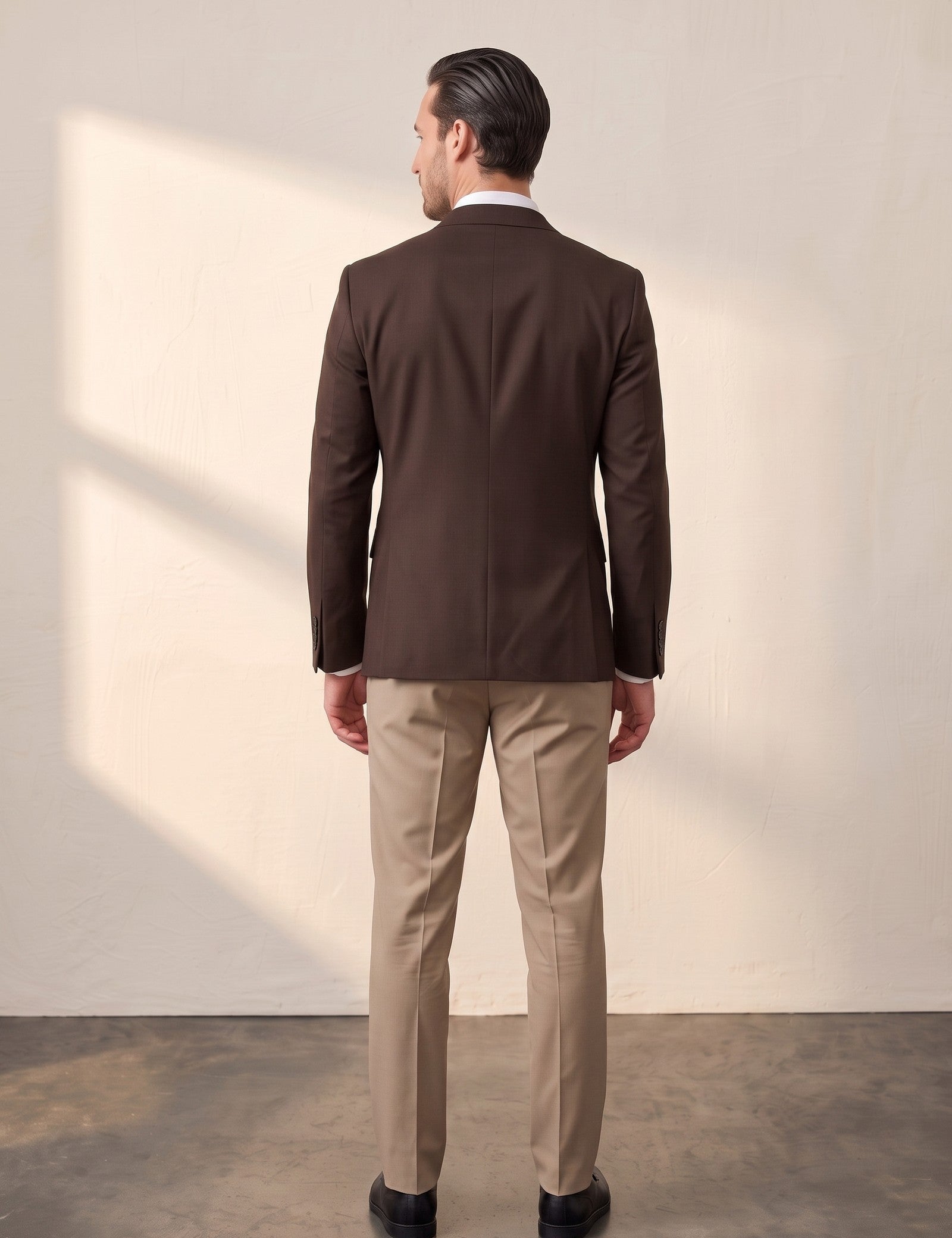 Men's Classic Three-Piece Formal Suit, back view, full length