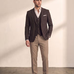 Men's Classic Three-Piece Formal Suit in Brown, front view, full length