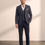Men's Classic Three-Piece Formal Suit in Dark Grey, front view, full length
