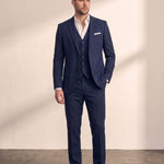 Men's Classic Three-Piece Formal Suit in Navy, front view, full length