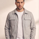 Men's Collared Zip-Through Jacket with Chest Pockets, close-up of the upper body