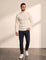 Men's Cream Slim Fit Cable Knit Roll Neck Jumper, front view, full length.
