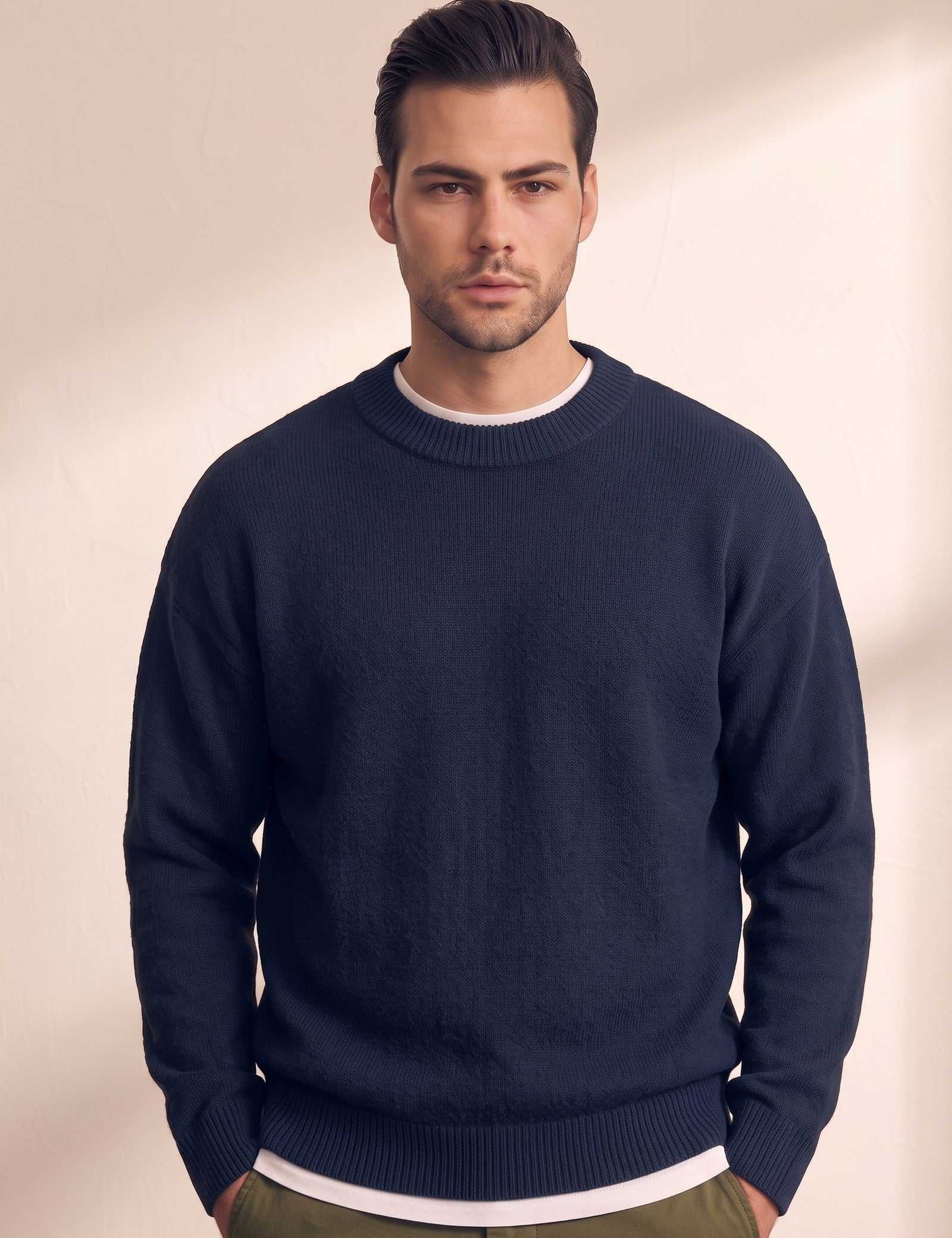 Men's Crew Neck Jumper, close-up of the upper body