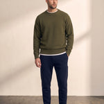 Men's Crew Neck Jumper in Olive Green, front view, full length