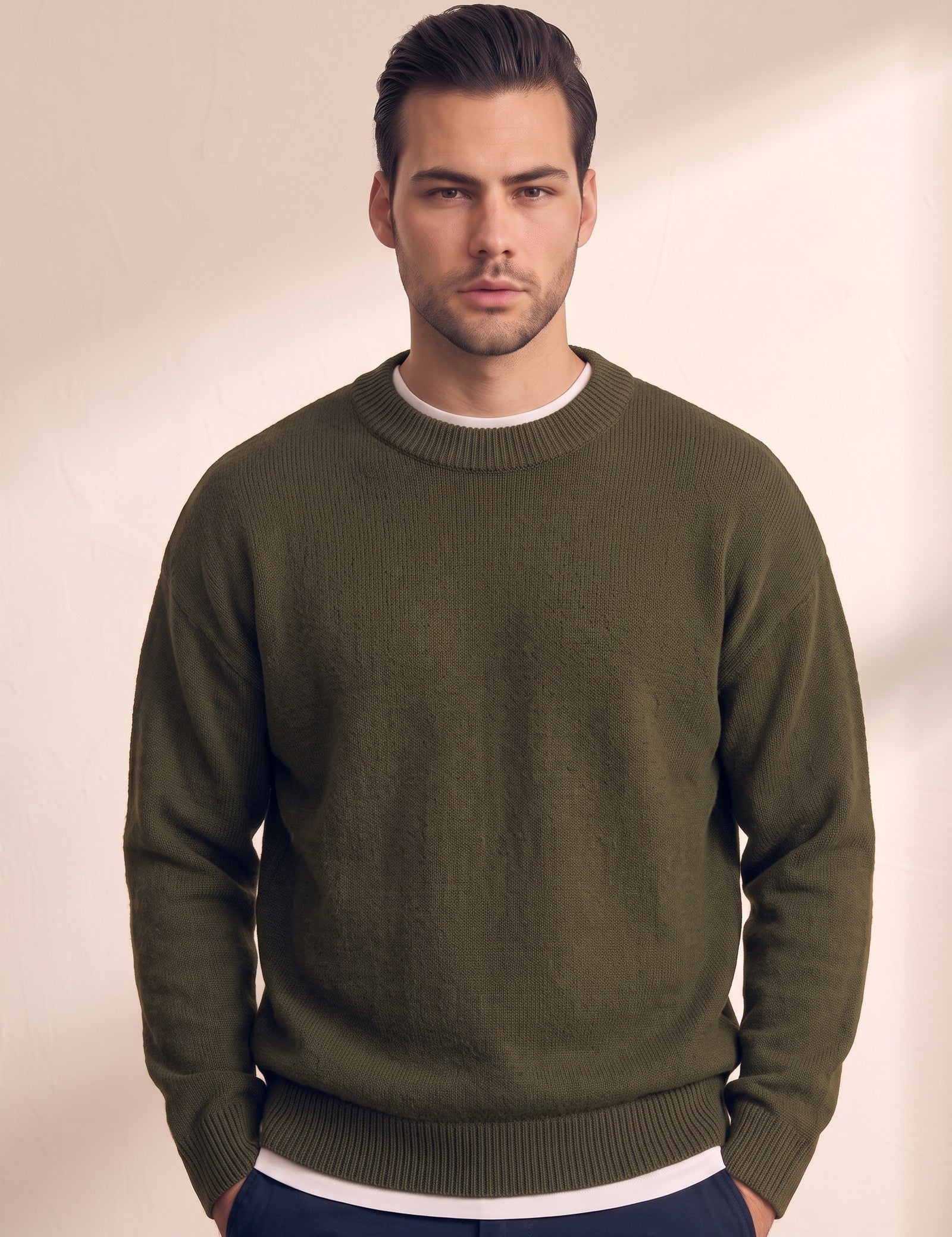 Men's Crew Neck Jumper, close-up of the upper body