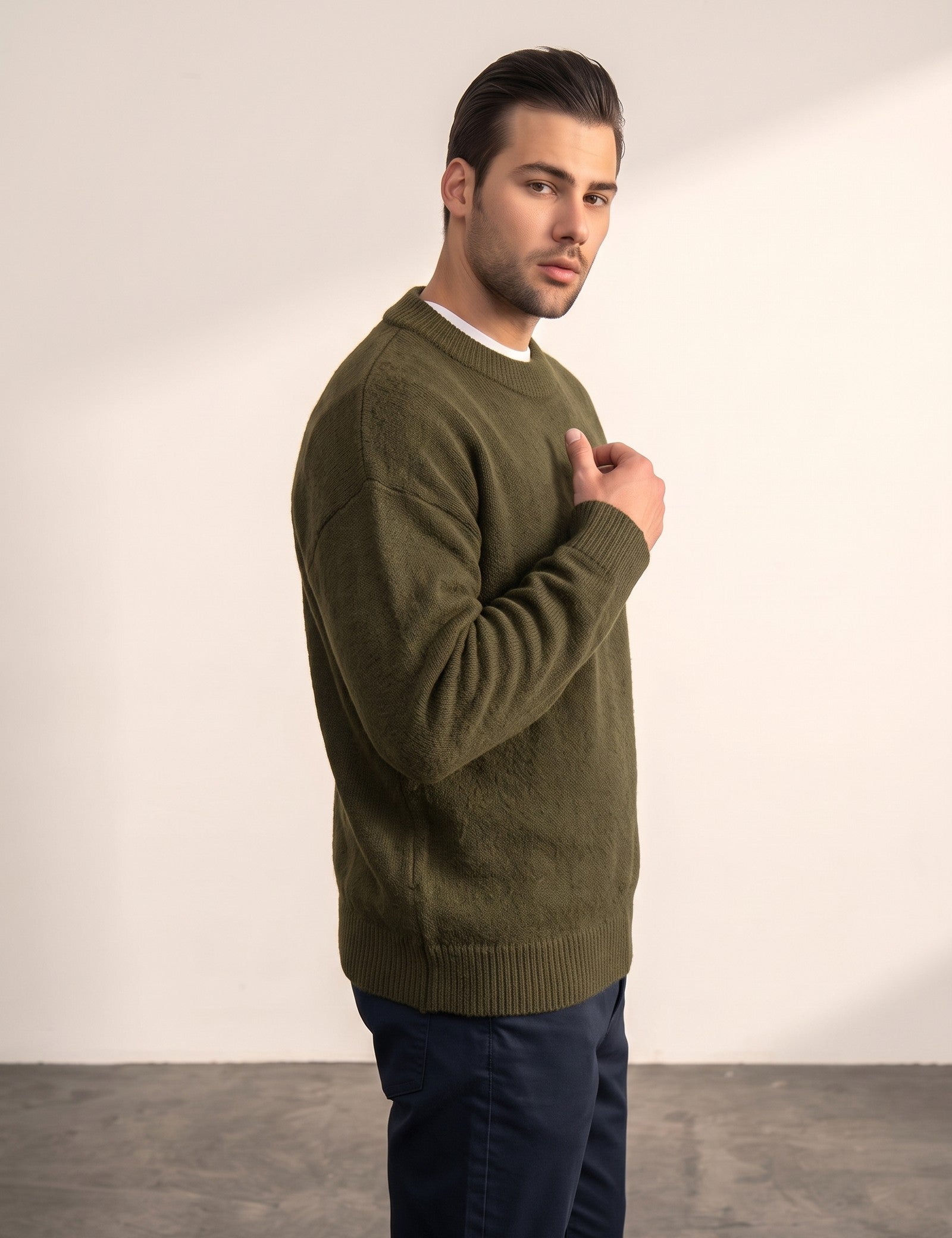Men's Crew Neck Jumper, side view, full length
