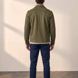 Men's Faux Suede Overshirt with Hidden Snaps, back view, full length