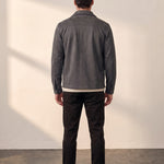 Men's Faux Suede Overshirt with Hidden Snaps, back view, full length