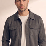 Men's Faux Suede Overshirt with Hidden Snaps, close-up of the upper body