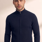 Men's Fine Knit Zip-Through Cardigan, close-up of the upper body