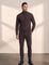Men's Fine Knit Zip-Through Cardigan in Brown, front view, full length