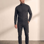 Men's Fine Knit Zip-Through Cardigan in Dark Grey, front view, full length