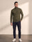 Men's Fine Knit Zip-Through Cardigan in Olive Green, front view, full length