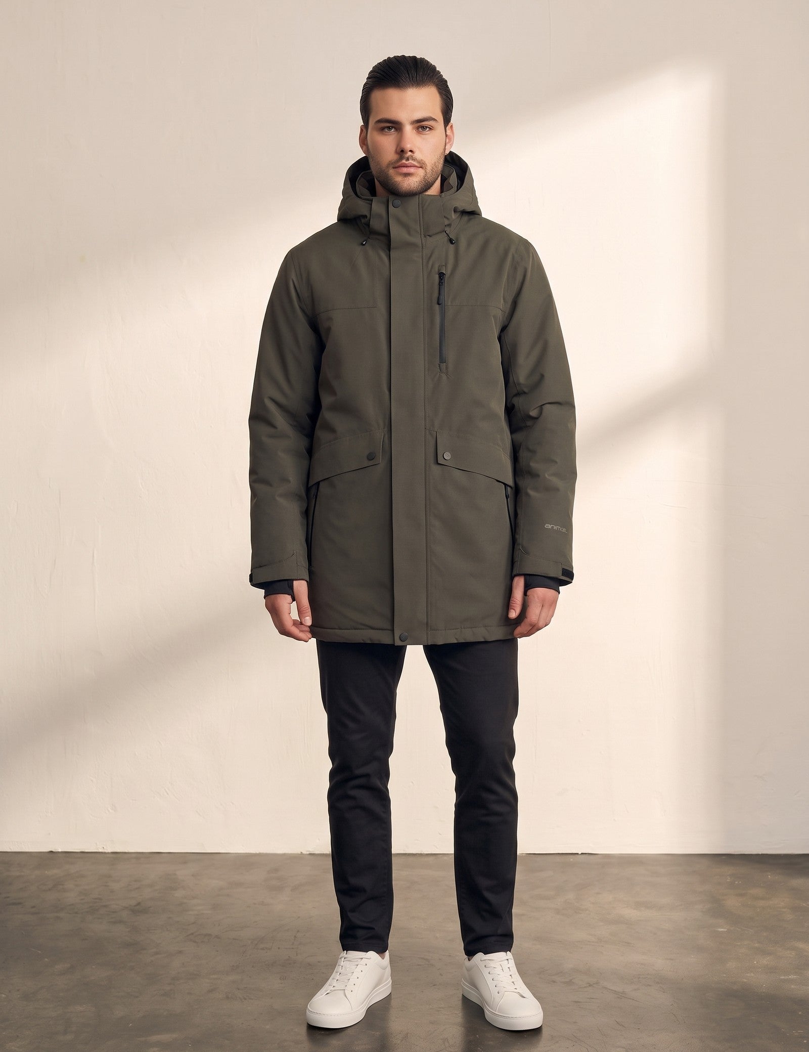 Men's Fleece-Lined Parka Coat, front view, full length