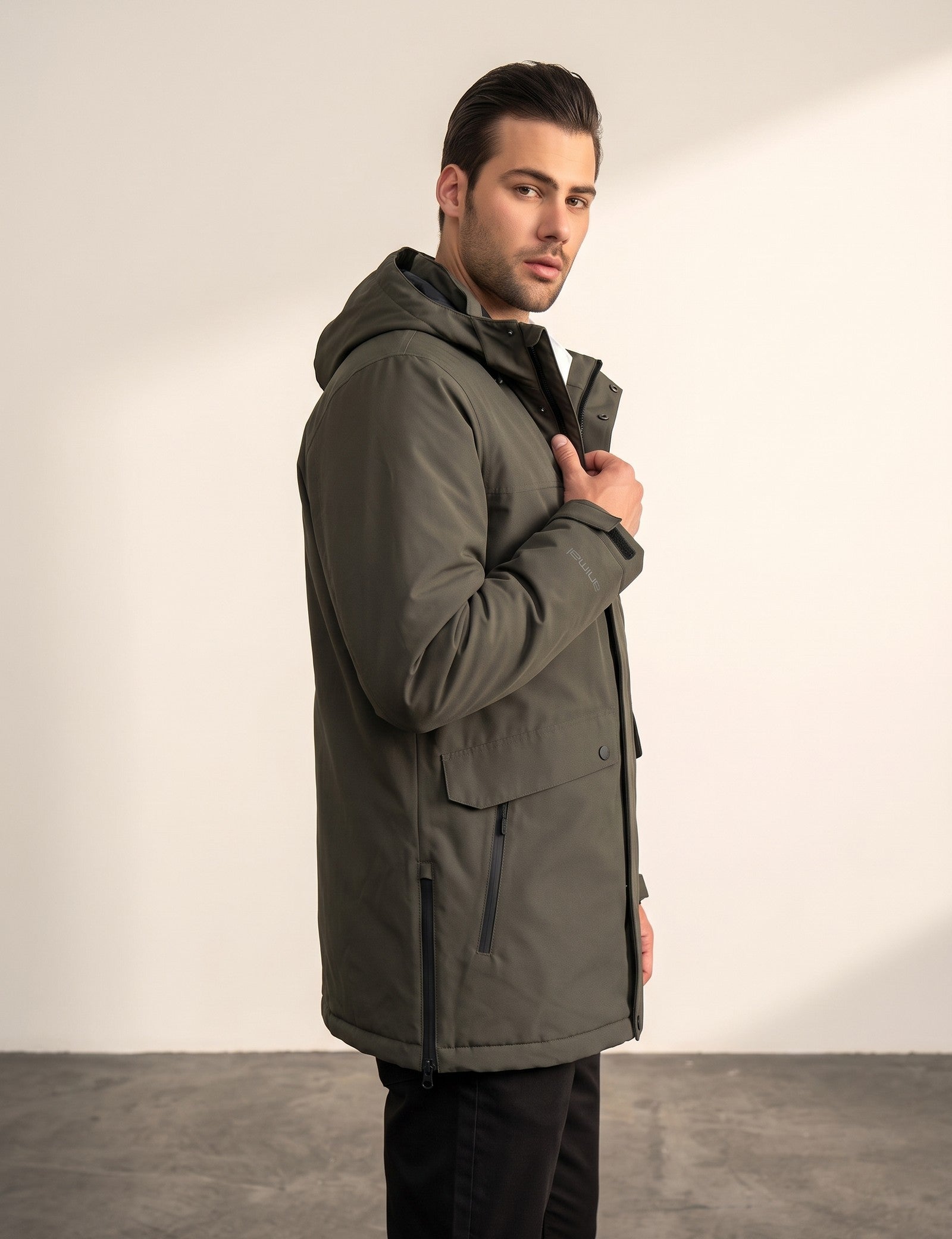 Men's Fleece-Lined Parka Coat, side view, full length