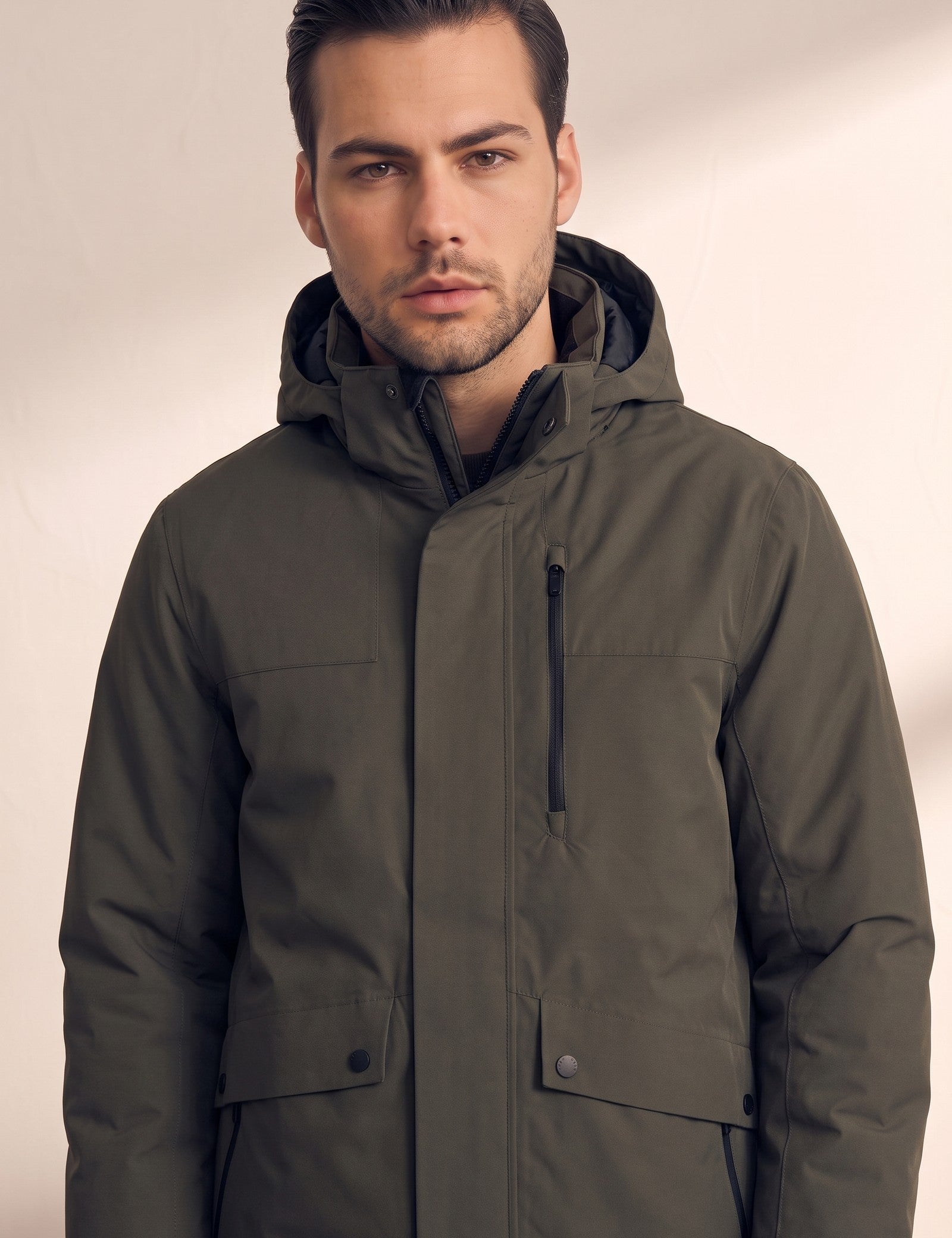 Men's Fleece-Lined Parka Coat, close-up of the upper body