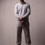 Men's Grey Ribbed Collar Quarter Zip Jumper, front view, full length