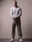 Men's Grey Ribbed Collar Quarter Zip Jumper, front view, full length