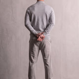 Men's Grey Ribbed Collar Quarter Zip Jumper, back view, full length