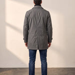 Men's Grey Single-Breasted Coat with Pockets, back view, full length.