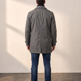 Men's Grey Single-Breasted Coat with Pockets, back view, full length.