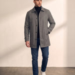 Men's Grey Single-Breasted Coat with Pockets, front view, full length.