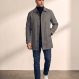 Men's Grey Single-Breasted Coat with Pockets, front view, full length.