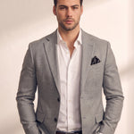 Men's Grey Slim Fit Tailored Blazer, close-up of the upper body.
