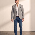 Men's Grey Slim Fit Tailored Blazer, front view, full length.