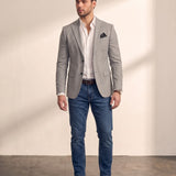 Men's Grey Slim Fit Tailored Blazer, front view, full length.