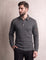 Men's Grey Textured Long Sleeve Polo with Zip Pocket, front view, full length.
