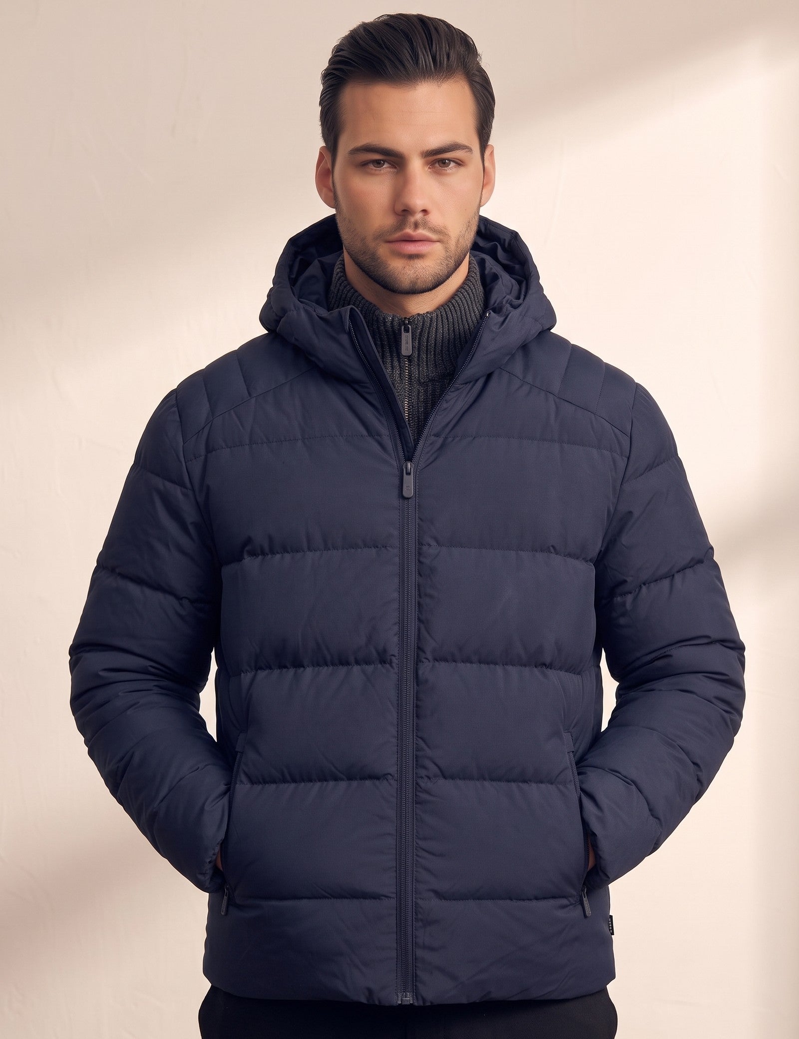 Men's Heavyweight Down Puffer Jacket, close-up of the upper body