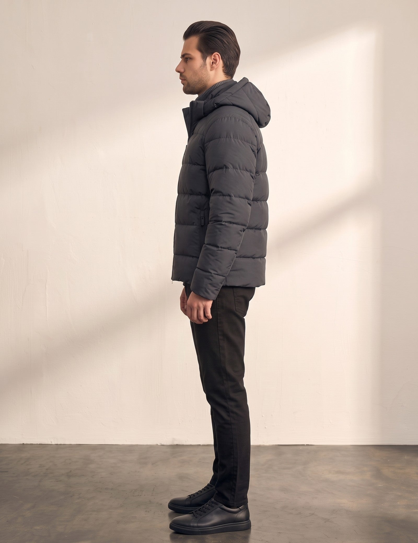 Men's Heavyweight Down Puffer Jacket, side view, full length